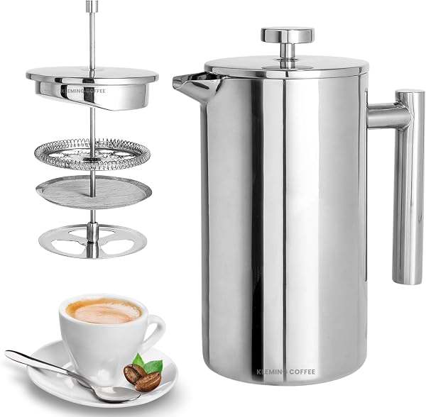 Cafeteira Prensa Francesa KLEMING COFFEE com Parede Dupla em Aço Inox 304, 800 ml