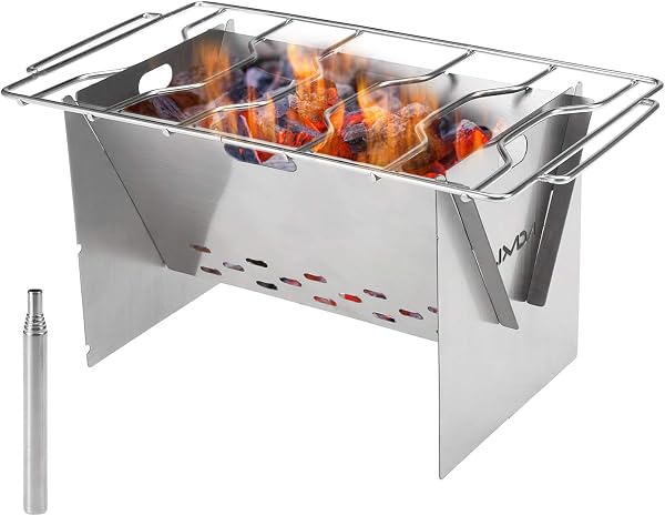 Fogão a Lenha Portátil Dobrável de Aço Inox para Camping