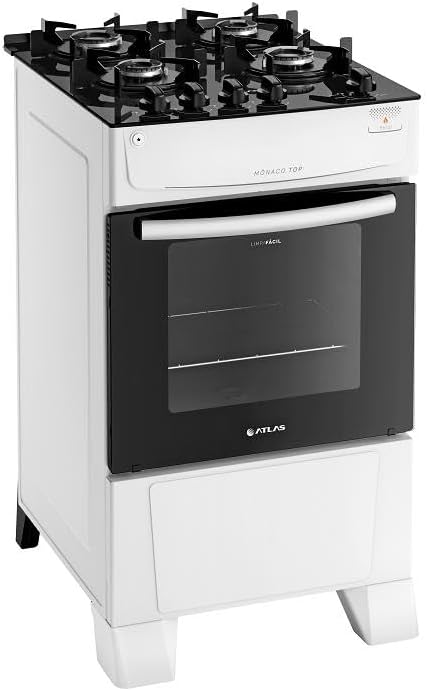 Fogão Atlas 4 Bocas Mônaco Top Glass Branco com Acendimento Automático