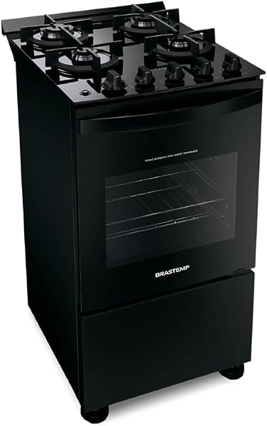 Fogão Brastemp 4 Bocas BFO4VAE Preto com Mesa de Vidro e Grades Duplas de Ferro Fundido