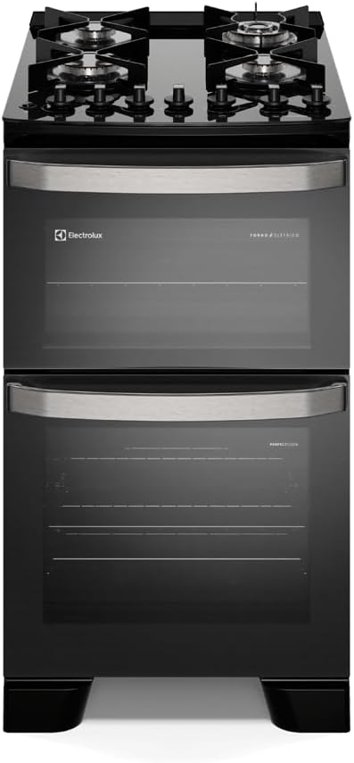 Fogão Electrolux 4 Bocas Experience FE4DP Preto com 2 Fornos, Tripla Chama e VaporBake