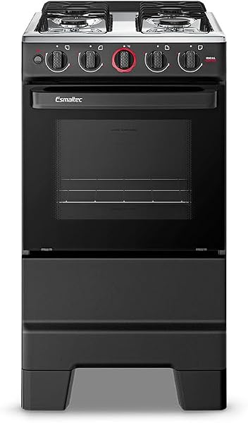 Fogão Esmaltec 4 Bocas Ideal Super F4IAP Preto com Mesa de Inox e Forno 50L Limpa Fácil