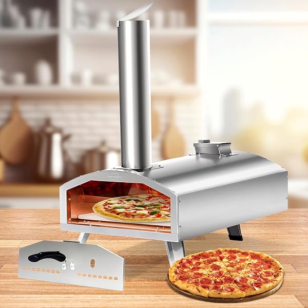 Forno de Pizza a Lenha Portátil com Pedra Rotativa 30,5 cm