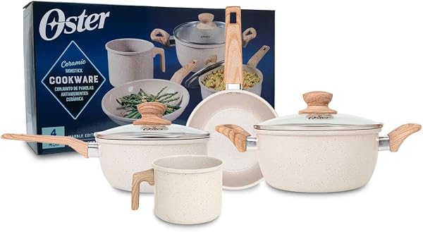 Jogo de Panelas Oster Marble Edition 4 Peças com Leiteira (Cream) e Indução