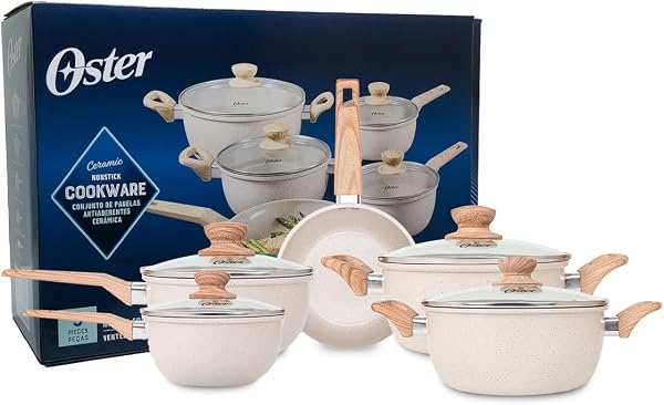 Jogo de Panelas Oster Marble Edition 5 Peças (Cream) com Indução