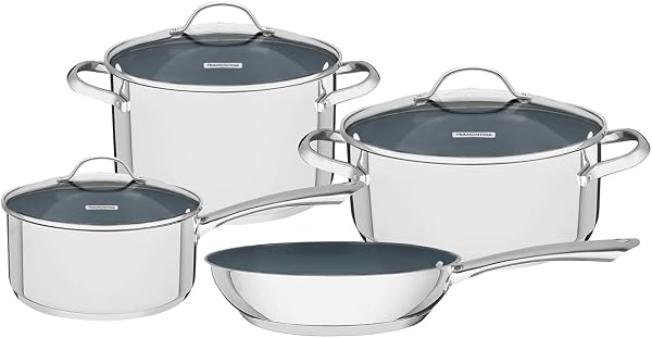 Jogo de Panelas Tramontina Una Ceramic 4 Peças (Aço Inox Fundo Triplo)